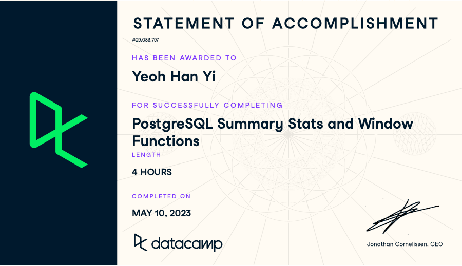 PostgreSQL Summary Stats and Window Functions